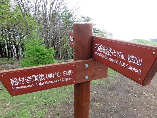 稲村岩尾根・石尾根分岐の道標