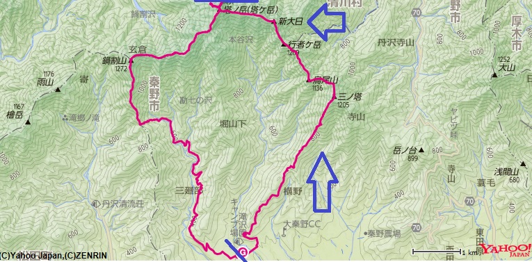 三ノ塔～烏尾山～塔ノ岳～不動の清水までの丹沢表尾根のコース