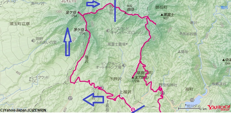 宮沢橋(下福沢)～ ホッチ峠～深田公園～深田久弥氏終焉の地～茅ヶ岳～金ヶ岳～観音峠分岐までの区間