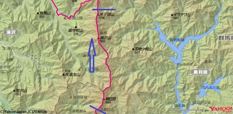 笠ヶ岳～朝日岳～檜倉山～柄沢山のルート・コース詳細