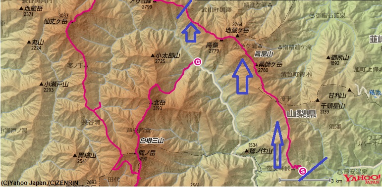 鳳凰三山を縦走して高嶺～白鳳峠～広河原峠～早川尾根小屋で幕営