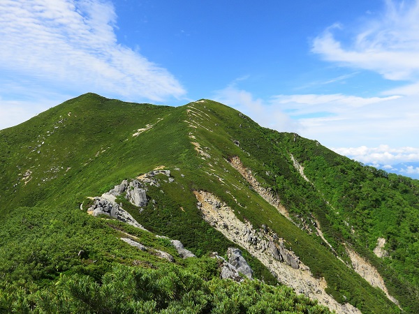 空木岳・南駒ヶ岳・仙涯嶺方面から越百山景色