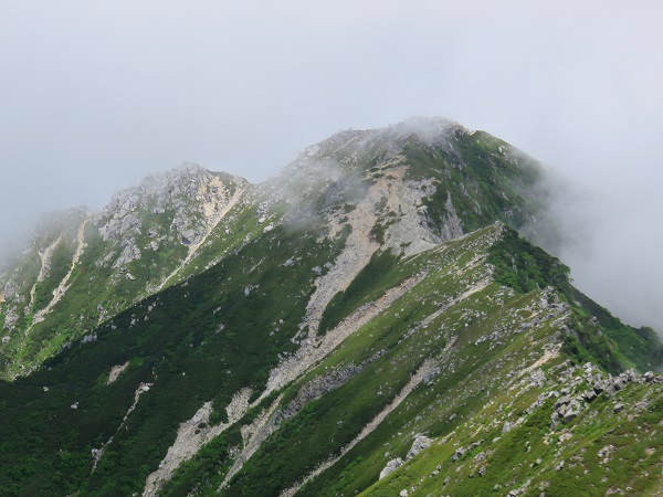 空木岳の山頂は写真右側のピーク(赤梛岳)ではなく左奥にある