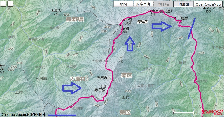 百間洞山の家～赤石岳～荒川岳～千枚小屋