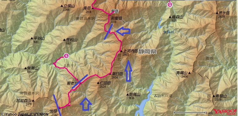 f:id:aohige0718:20170801175033p:plain 光岳・上河内岳縦走光岳小屋~上河内岳~聖平小屋