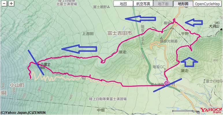 道の駅すばしり～矢筈山～大根山～小富士までの登山区間