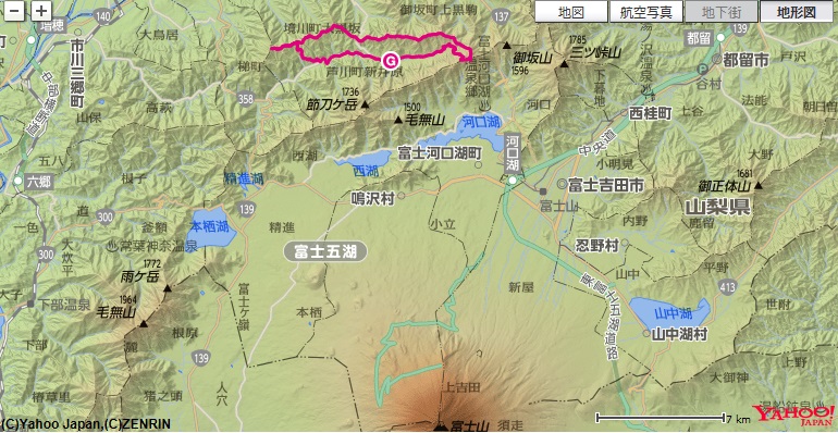 滝戸山・春日山等の山域は、富士五湖