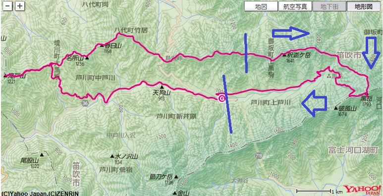釈迦ヶ岳～黒岳～すずらん峠の登山ルート