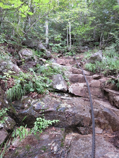 釈迦ヶ岳の直下登山道縄場