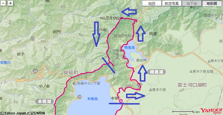 本栖湖～精進湖～阿難坂～三方分山～パノラマ台までの登山ルート