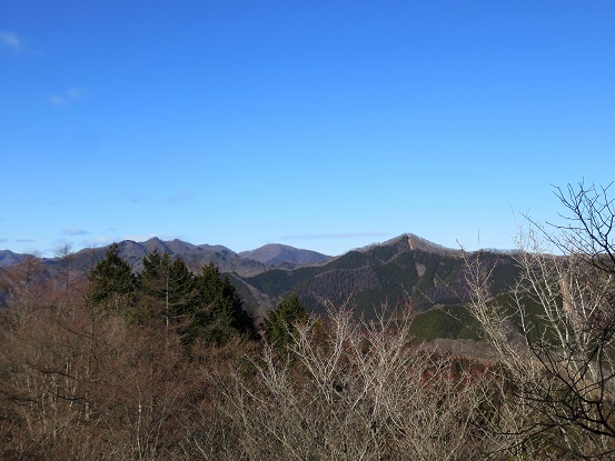 真ん中右のピークが蕎麦粒山