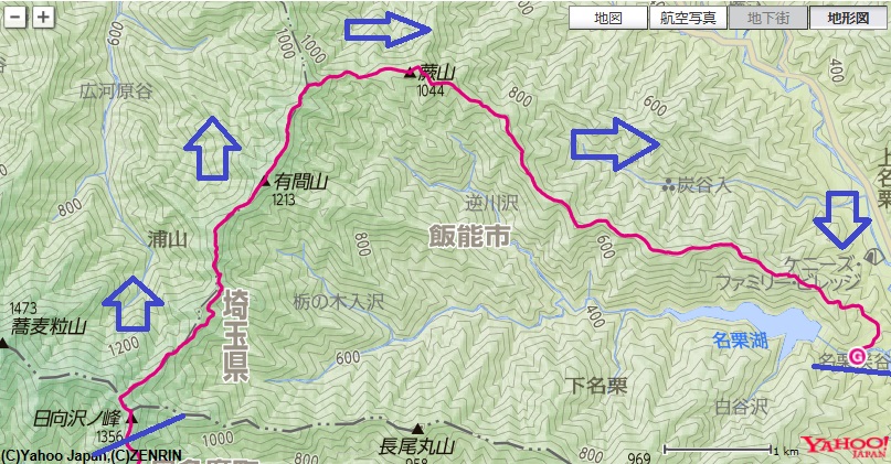 f:id:aohige0718:20180108181428j:plain 日向沢ノ峰~有間山~蕨山~大ヨケノ頭~さわらびの湯登山ルート
