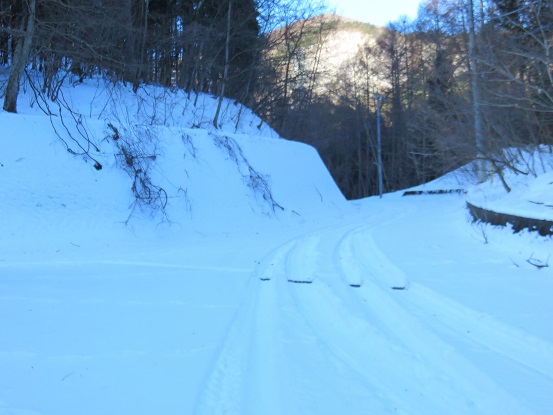 舗装路雪が深く