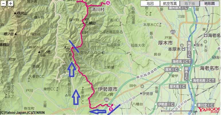 大山野菊と信仰のみちルート図