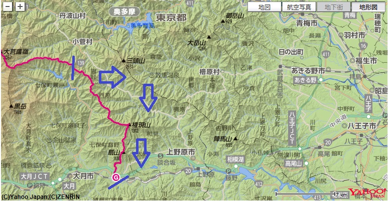 コース・標高差（大菩薩～奈良倉山～麻生山～権現山～扇山）