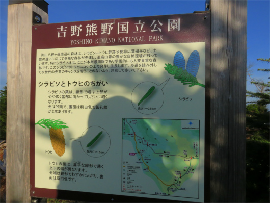 日裏山にある八経ヶ岳登山案内板