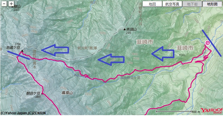 ドンドコ沢から鳳凰三山地蔵岳登山コース・標高差