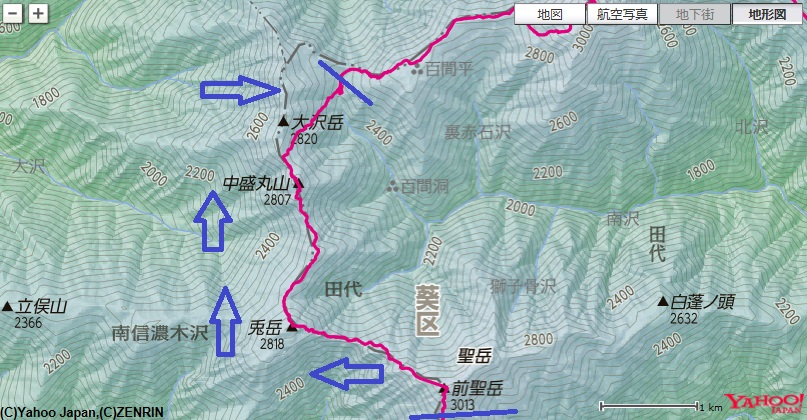 聖岳～兎岳～兎岳避難小屋～小兎岳～中盛丸山～百間洞山の家