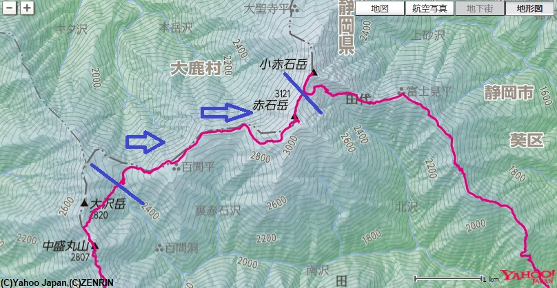 f:id:aohige0718:20180816172933j:plain 登山ルート百間洞山の家から百間平~赤石岳避難小屋~赤石岳まで