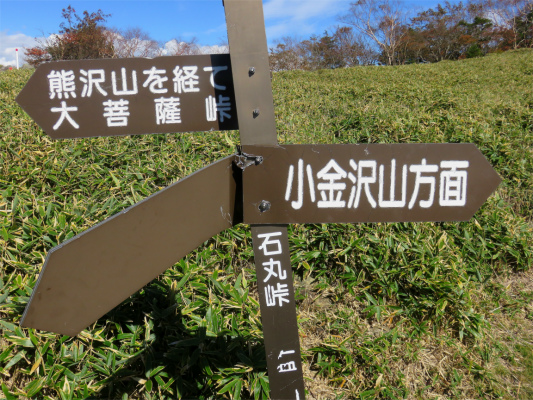 石丸峠大菩薩峠、小金沢山と牛ノ寝通りの分岐