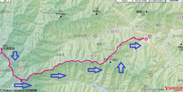 大菩薩嶺～大菩薩峠～牛ノ寝通り～小菅の湯までの登山ルート
