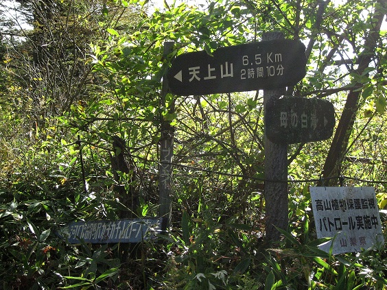 天上山コース・母の白滝コースの分岐