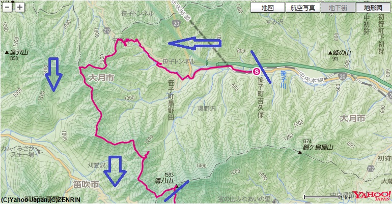 f:id:aohige0718:20181026105849j:plain JR笹子駅~矢立の杉~カヤノキビラノ頭~大洞山~清八山への登山ルート