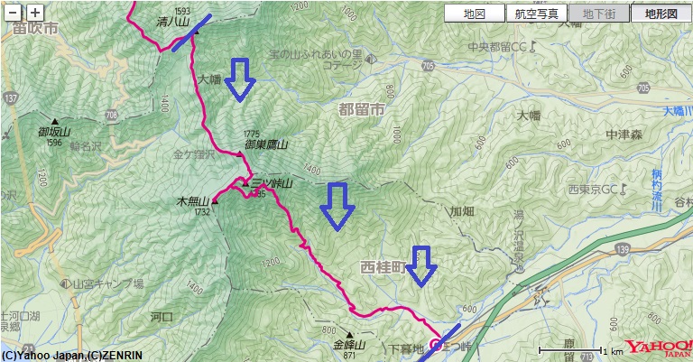 清八山～御巣鷹山～開運山～木無山への登山ルート