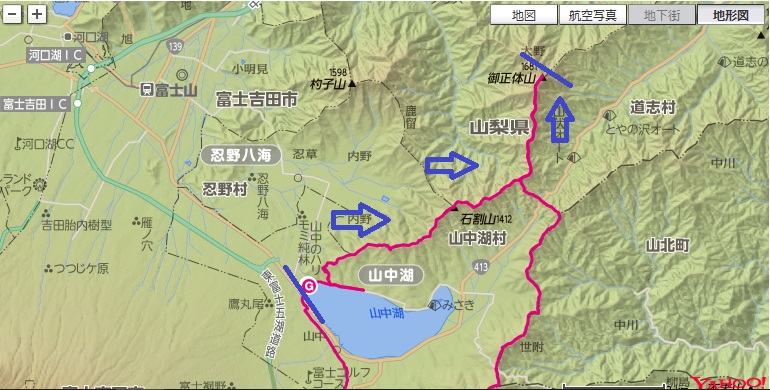 f:id:aohige0718:20181119171933j:plain 山中湖~長池山~太平山~石割山~御正体山への登山ルート