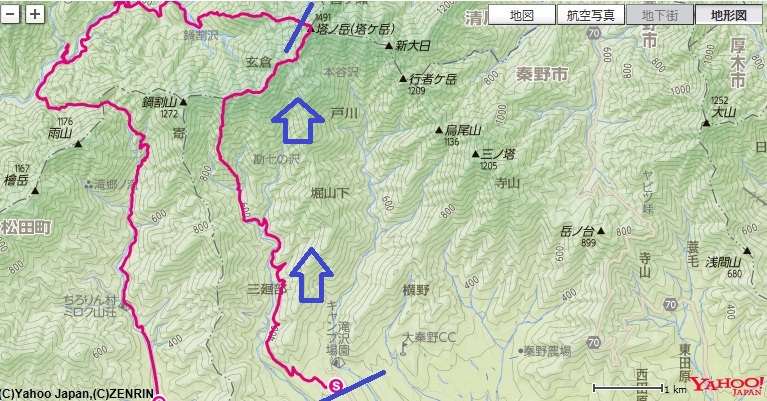 大倉バス停～マルガヤ尾根～小丸～大丸～塔ノ岳の登山ルート