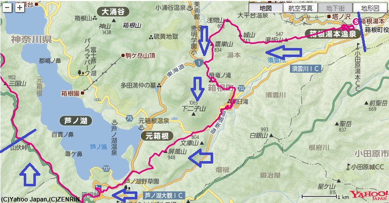 f:id:aohige0718:20181221220758j:plain 箱根湯本駅~浅間山~飛竜ノ滝~屏風山~箱根峠~山伏峠への登山ルート