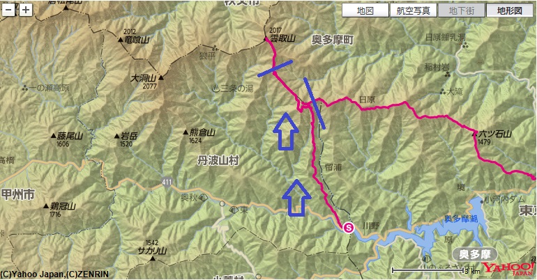 鴨沢バス停～七ツ石小屋～～奥多摩小屋への登山ルートになります！