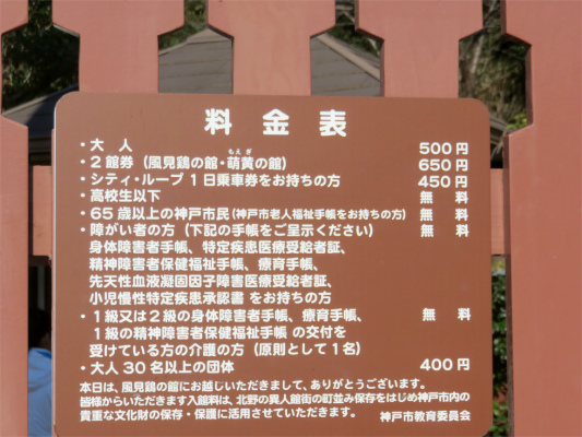 風見鶏の館の入園料