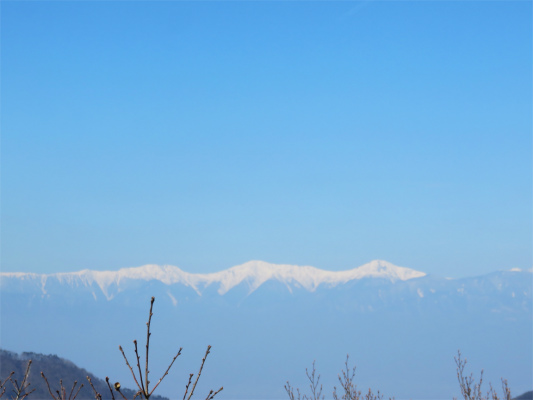 南アルプス白峰三山の景色が笹子雁ヶ腹摺山の山頂から見える