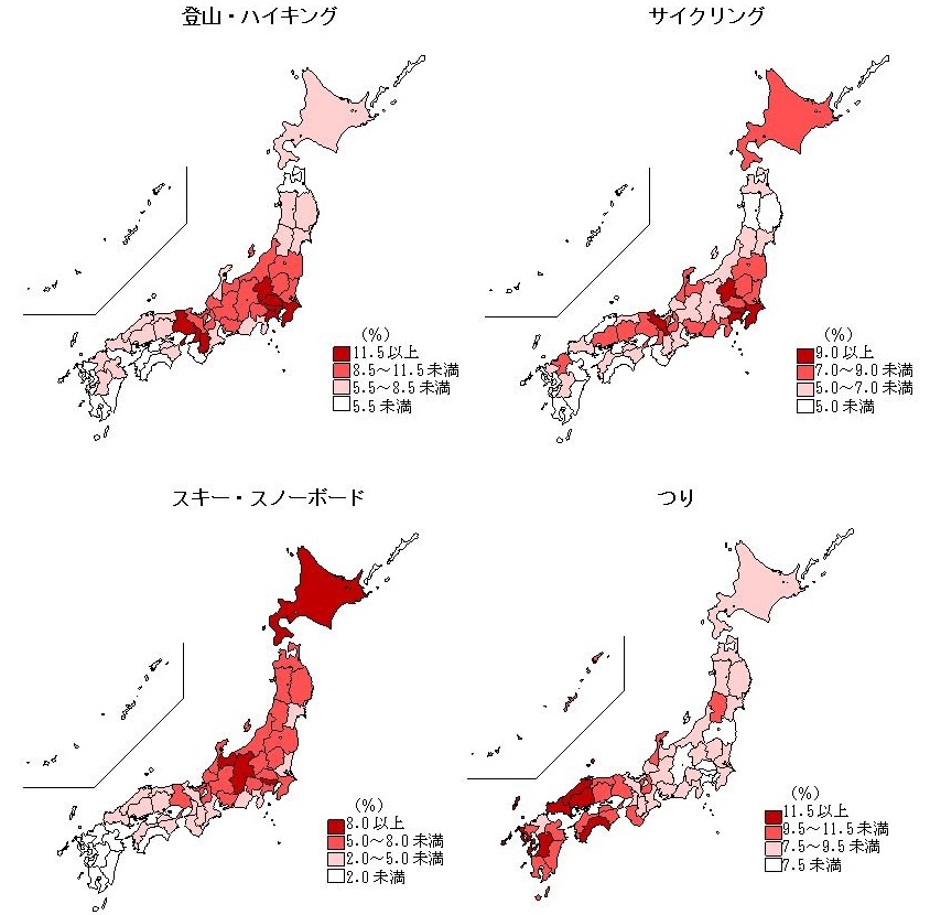 サイクリング・ウインタースポーツ・釣り好きが多い地域
