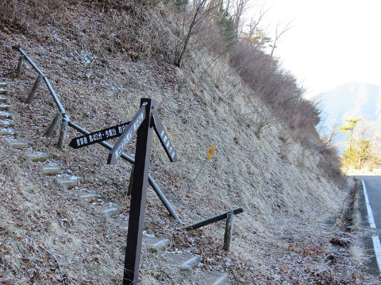 二十六夜山から林道合流地点の道標