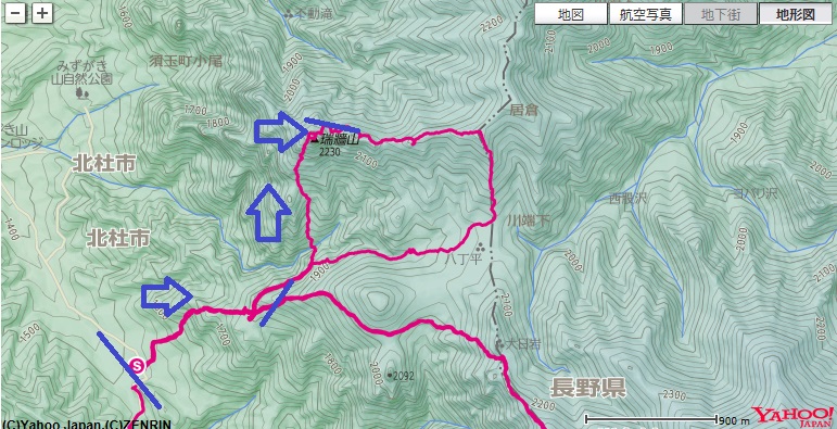 瑞牆山・金峰山の登山ルート地図