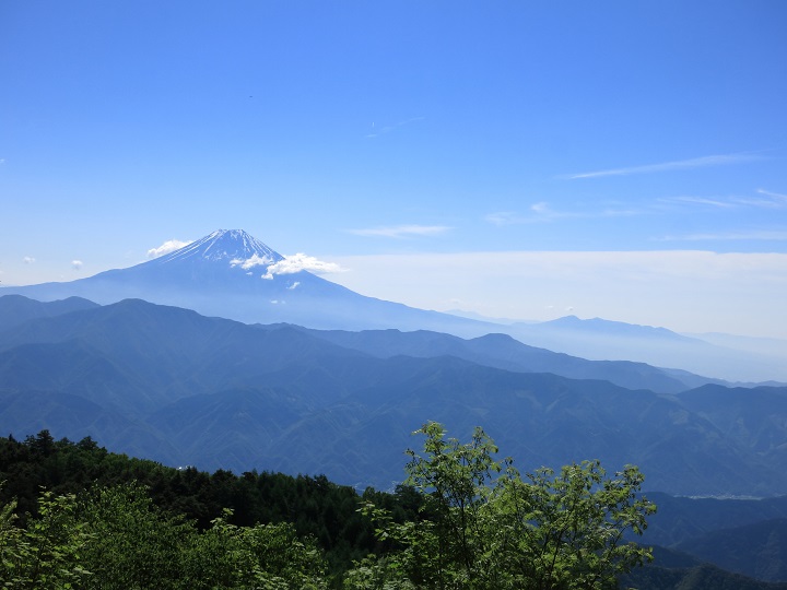 七面山への登山ルート上富士山の景色