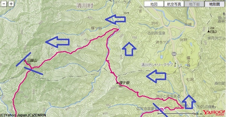 広沢寺温泉から入山し、鐘ヶ岳・宝尾根か大山三峰山の山頂登山ルート