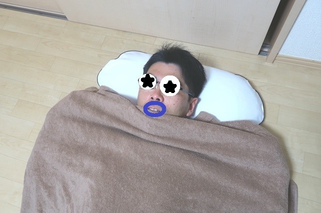 f:id:aohige0718:20200322121858j:plain 磁気枕の寝心地レビュー中の人