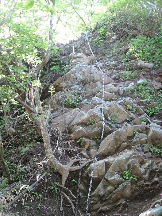 檜洞丸登山道鎖場の様子