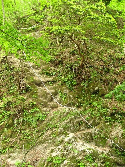 鍋割山登山の長い鎖場