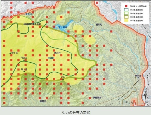 神奈川県のシカの分布の変化図