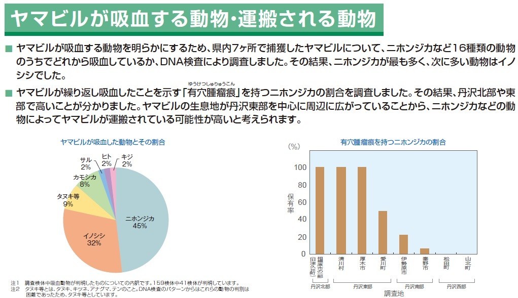 丹沢の鹿の生息数と山ヒルの生息域の増加との関係図