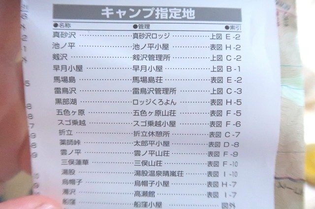 山小屋やキャンプ指定地などの情報