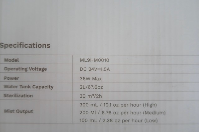 f:id:aohige0718:20201108174741j:plain milinの除菌加湿器のタンクの容量