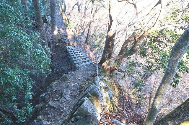 三峰山の山頂付近の登山道様子