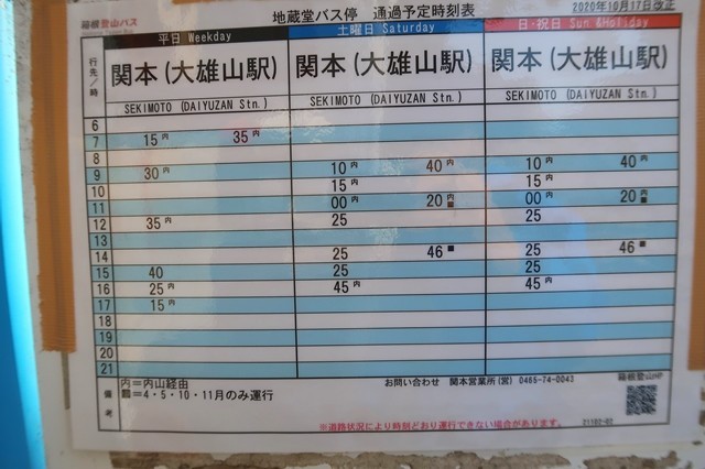 地蔵堂バス停の時刻表