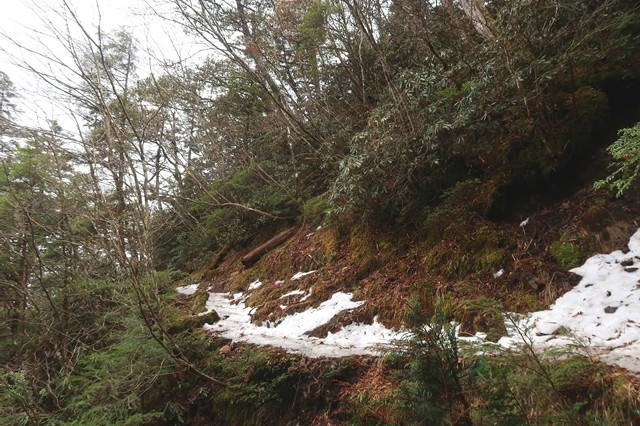 飛龍山直下の登山道の凍結