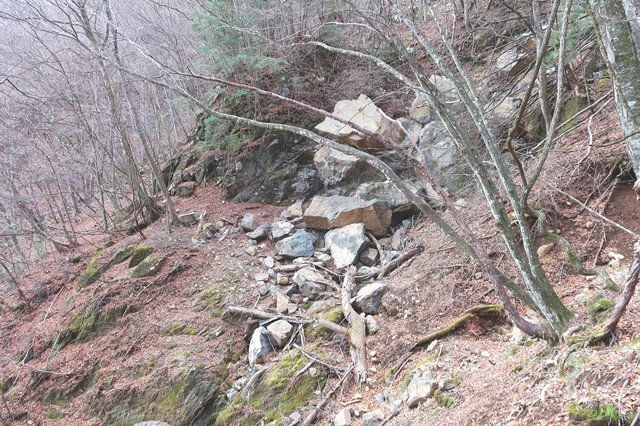 三つ峠北口登山道の落石箇所